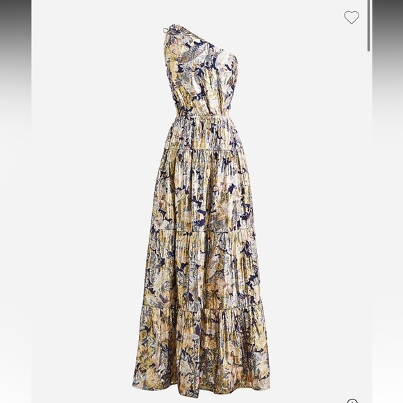 J Crew Collection One-Shoulder Silk-Lurex Blend Dress In Lily Swirl Size 14